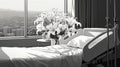 Serene Monochromatic Hospital Room with White Lilies